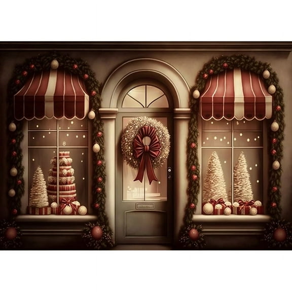 ZHISUXI Christmas Day Photography Backdrops Living Room Indoor Ornament Green Door Wreath Photo Studio Background Props QS-44