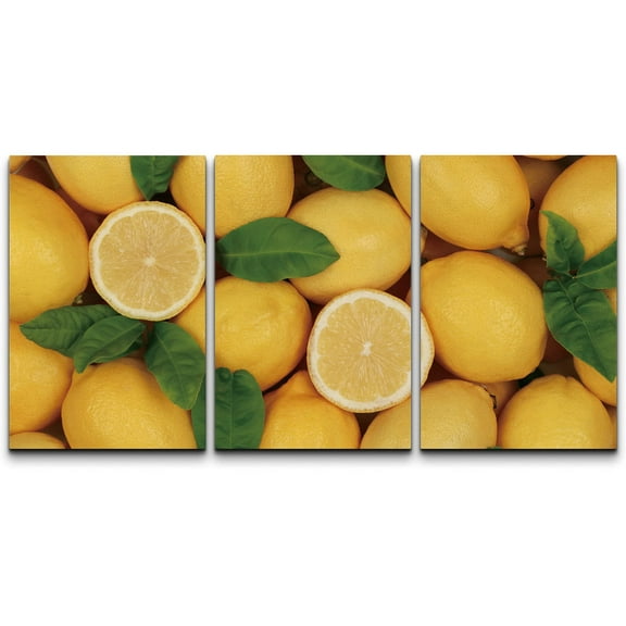 wall26 Canvas Print Wall Art Set Sliced Lemon Fruit Collage Fruit Dessert Photography Realism Contemporary Scenic Colorful Multicolor for Living Room, Bedroom, Office - 16"x24"x3 Panels