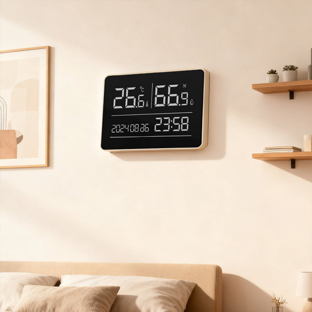 CEORPER Home Quiet Wall Mounted Electronic Clock Temperature Humidness Digital Calendar
