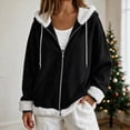 thumbnail image 2 of Fewfanhot Women Clothing Sherpa-Lined Fleece Full-Zip Hooded Jacket with Drawstring, 2 of 9