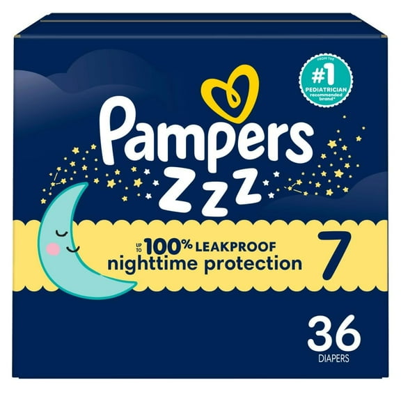 Pampers ZZZ Overnight Diapers, Size 7 (41 lbs), 36 Count, Nighttime Protection Disposable Baby Diaper (Packaging May Vary)