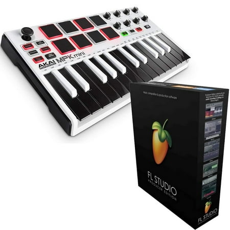 Akai MPK Mini MK2 White Keyboard with FL Studio 20 Producer Edition Download Card for