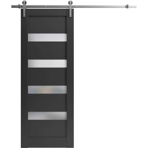 Sturdy Barn Door 18 x 80 inches | Quadro 4113 Matte Black Frosted Glass | Stainless Steel 6.6FT Rail Hangers Heavy Set | Solid Panel Interior Doors