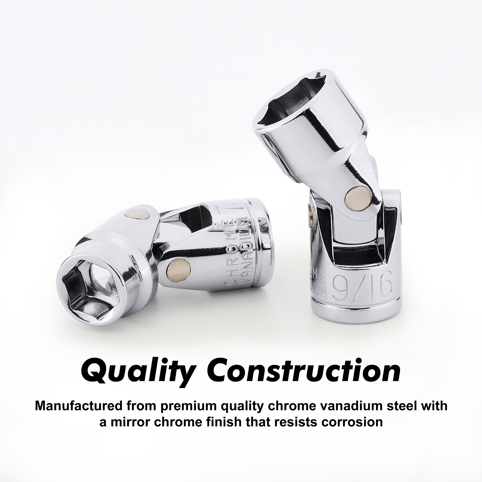 17-Piece 3/8-Inch Drive Universal Joint Socket Set, Swivel Socket Set, 6-Point, SAE (3/8" to 3/4") and Metric (10mm to 19mm), CR-V, Universal Flex Socket for Easier Access to Tight Spaces