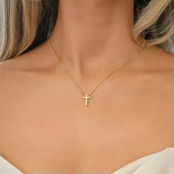 K-KED Golden Punk Stainless Steel Cross Pendant Necklace for Men Women Box Chain-Gold