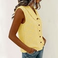 thumbnail image 5 of Women's Summer Gingham Sleeveless Button Down Shirt Office Collared Blouses with Pleated Front Casual Basic Trendy Dressy Business Tank Tops Beach Vacation Clothes, Yellow XL, 5 of 7