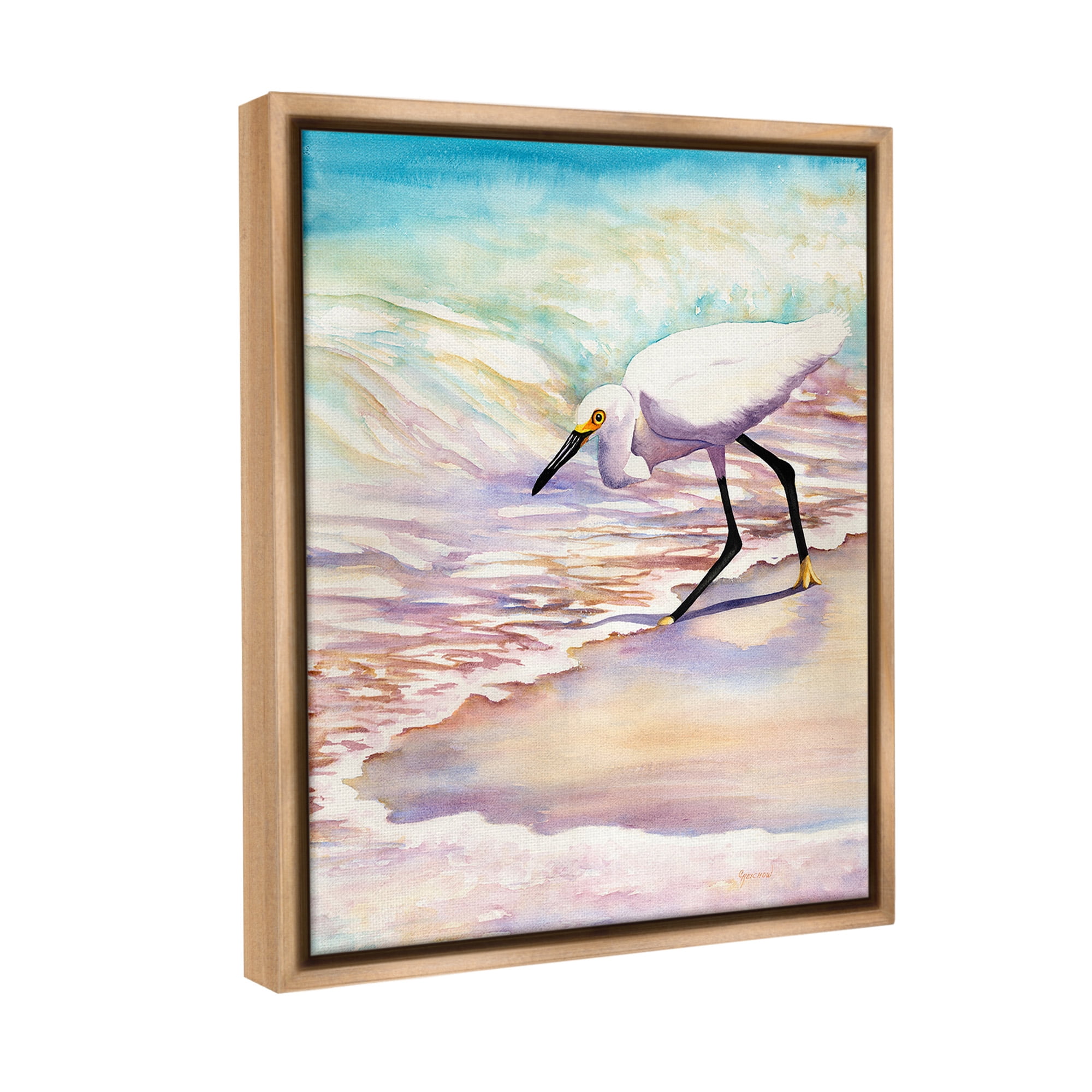 Stupell Industries Bird on Pastel Shore Animals & Insects Painting Brown Floater Framed Canvas Art Print Wall Art, 25 x 31