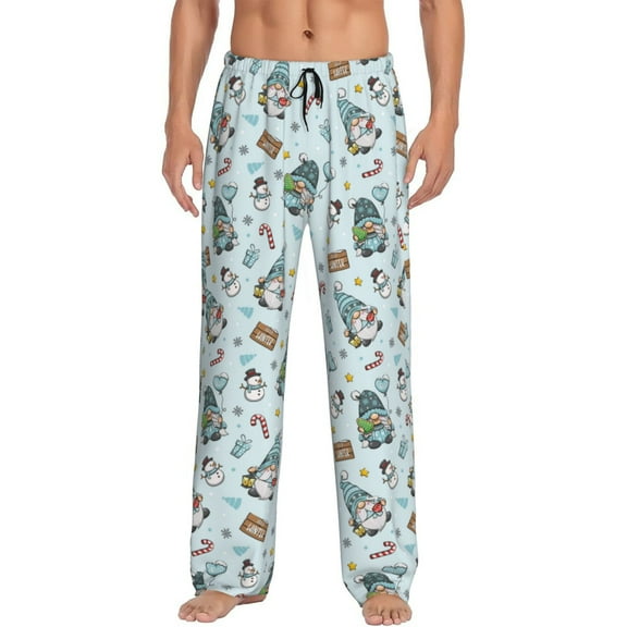 Gukieu Winter Wonderland Light Blue Print Men's Home Trousers, Elastic Drawstring Home Pajamas Clothing Suitable for Adult Men-Small