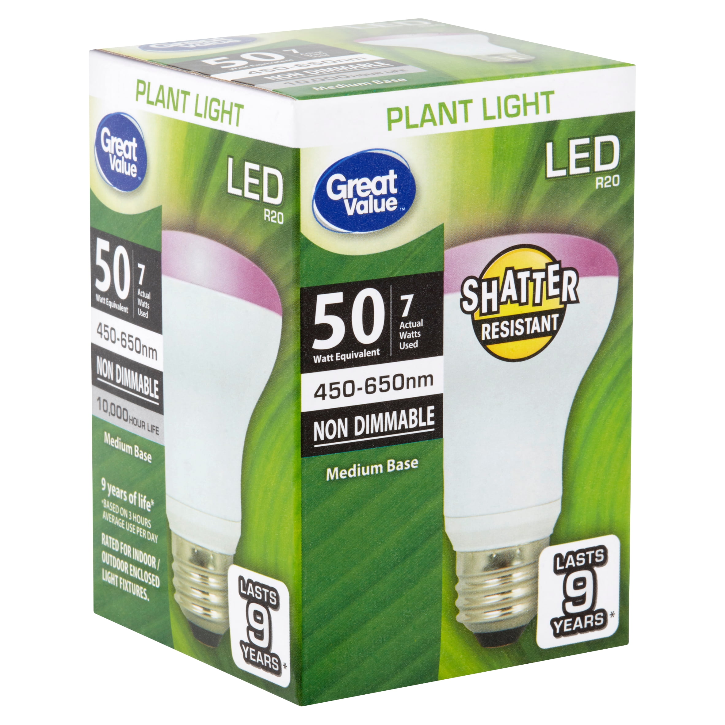 Great Value LED Light Bulb, 7W (50W Equivalent) R20 Grow Light Lamp E26