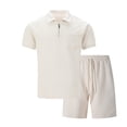 thumbnail image 3 of JAJAHO Mens Short Set Summer 2 Piece Outfits Casual Solid Color Jacquard Quarter Zip Lapel Short Sleeve T Shirts Shorts Set Comfortable Lightweight Soft Outfit, 3 of 4