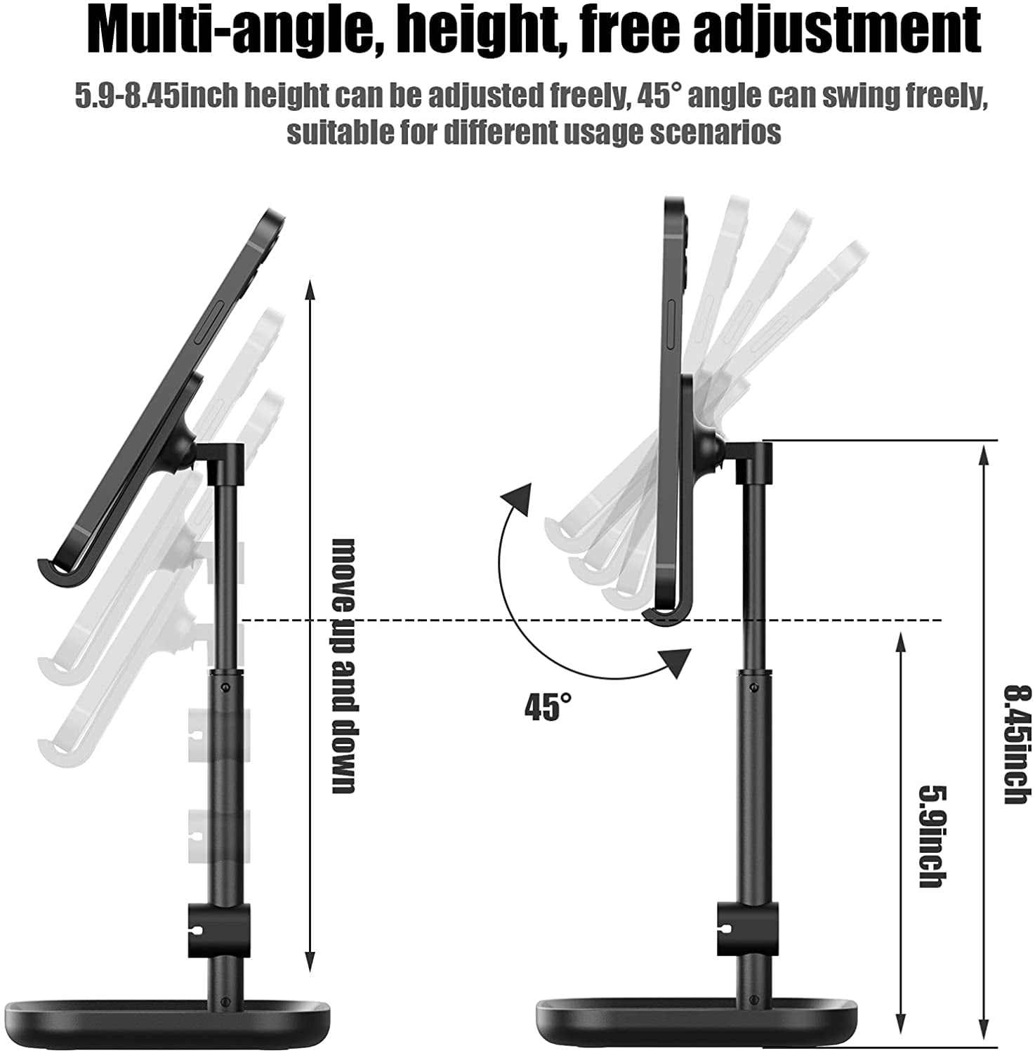 Compatible with iPhone iPad HORUMP Angle Height Adjustable Phone Holder Stand for Desk Cell Phone Stand for Desk All Mobile Phones Kindle Tablet 
