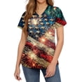 thumbnail image 2 of Womens 4th of July Scrub Tops Loose Short Sleeve American Flag Print Scrubs V Neck USA 250th Anniversary Patriotic Scrub Shirts Nursing Uniform Medical Nurse Workwear with Pockets Blue 5XL, 2 of 4
