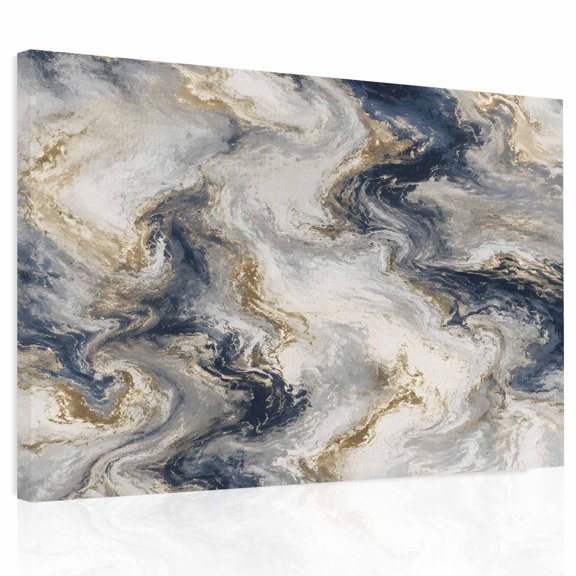 Marble Texture Canvas Print Wall Art Abstract Interlocking Current Navy Blue Swirl Wall Decor Modern Artwork Paintings Pictures for Living Room Stretched and Framed Ready to Hang - 20" x 24"