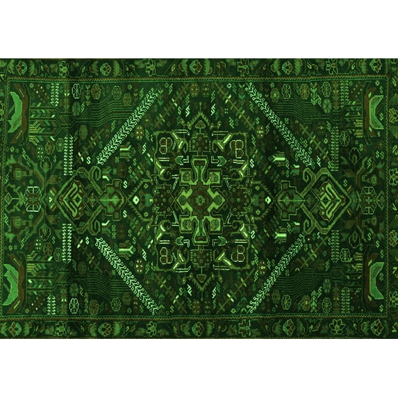 Ahgly Company Indoor Rectangle Abstract Green Contemporary Area Rugs, 2' x 4'