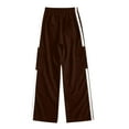 thumbnail image 3 of Cethrio Girls Cargo Pants, Loose Fit Casual Elastic Waist Multi-pocket Straight-leg Pants Brown Size 14-16, 3 of 3