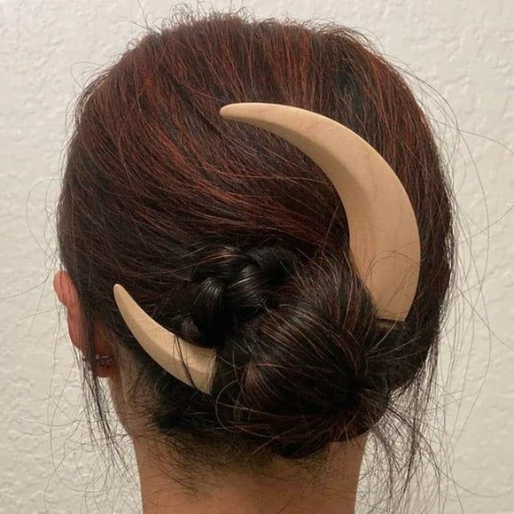 Barrettes Hand Carved Crescents Moon Hair Fork For Women Crescents Moon Hairpin Wooden Moon Barrettes Moon Hair Stick Crescents Moon Hair Pin Hair Styling Tool For Thick Long Hair, Barrettes for Women