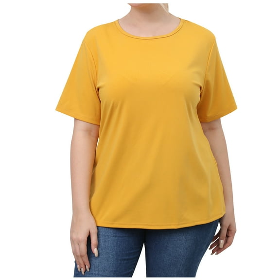 Posijego Women's Plus Size Tops Ladies Summer Plain Short Sleeve Tshirt Hollow Back Casual Loose Tunic Tees