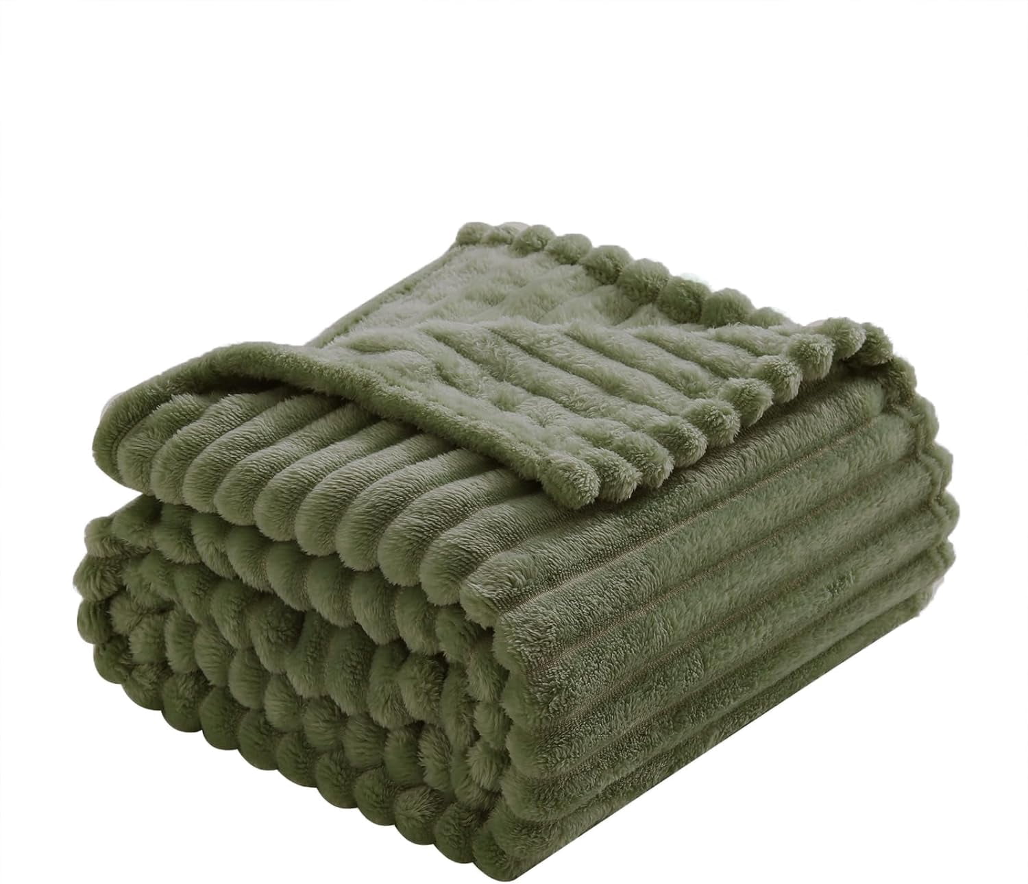 Sage Green Fleece Throw Blanket 50”×60” for Couch Sofa Bed,Super Soft Cozy Plush Microfiber Flannel Blanket with Stripes Design Lightweight for Adults,Woman,Girls
