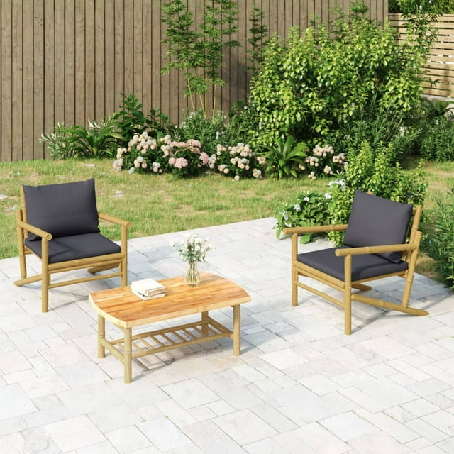 vidaXL Chaises de Jardin 2 Pcs avec Coussins Gris Foncé Bambou