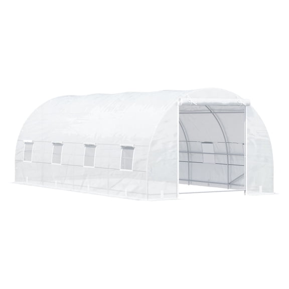 YYDSBNHH 20' x 10' x 7' Walk-In Tunnel Greenhouse with Zippered Door & 8 Mesh Windows, Large Garden Green House Kit, Galvanized Steel Frame, White