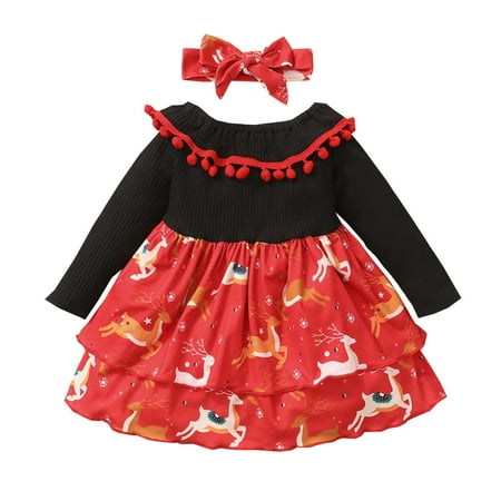 

kpoplk Baby Girls Boys Christmas Outfit Baby Girl Christmas Clothes Long Sleeve Romper Tops Flared Pants Set with Headband Winter Outfits 3Pcs(Red)