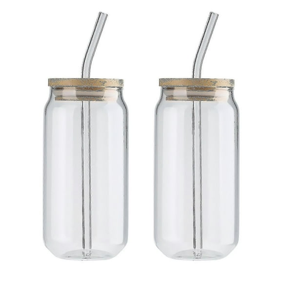2pcs Drinking Glasses Can Cup Cold Drink Cup With Glass Straw