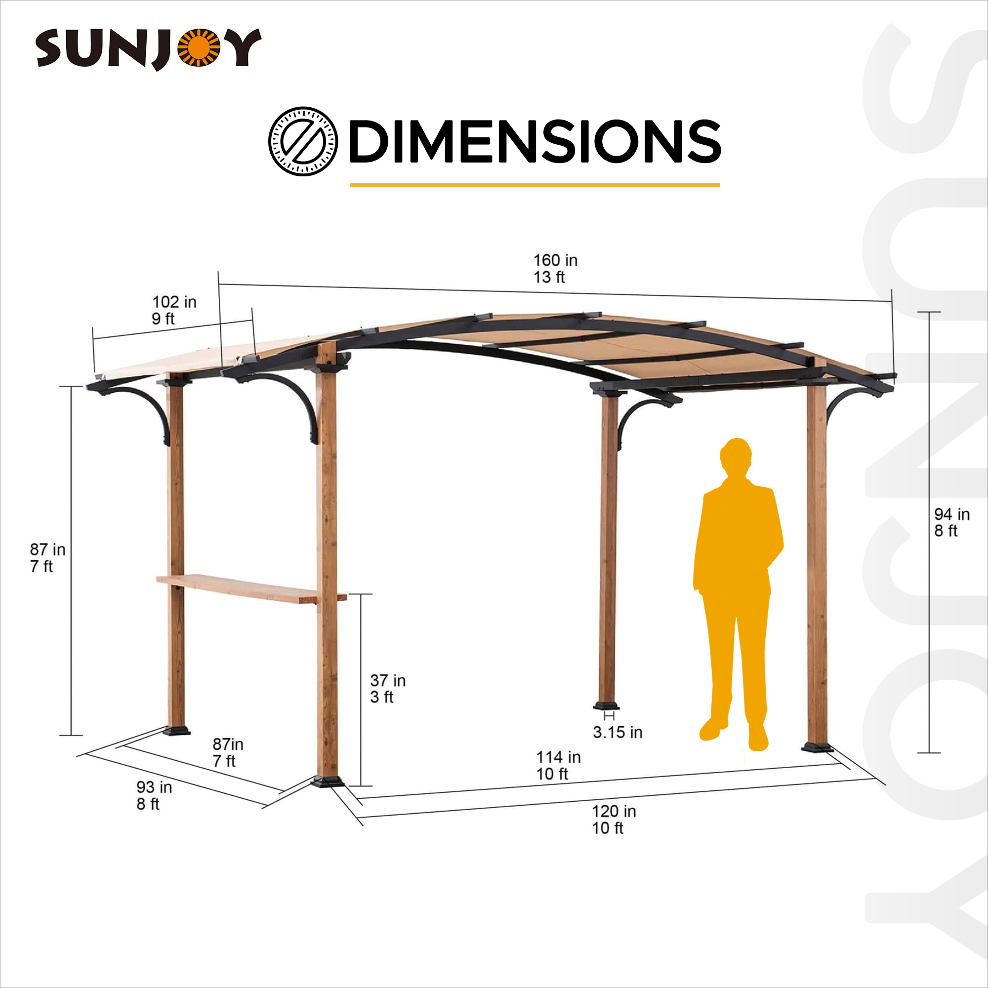 Sunjoy Beechhurst 8.5 ft. x 13 ft. Steel Arched Pergola with Natural Wood Looking Finish and Tan Shade - image 5 of 9