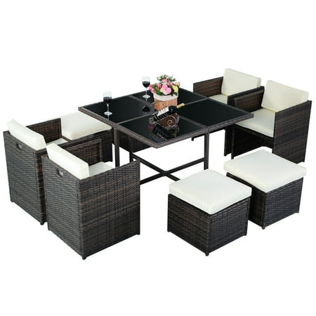 Costway 9pcs Patio Garden Rattan Wicker Sofa Set Furniture Cushioned W
