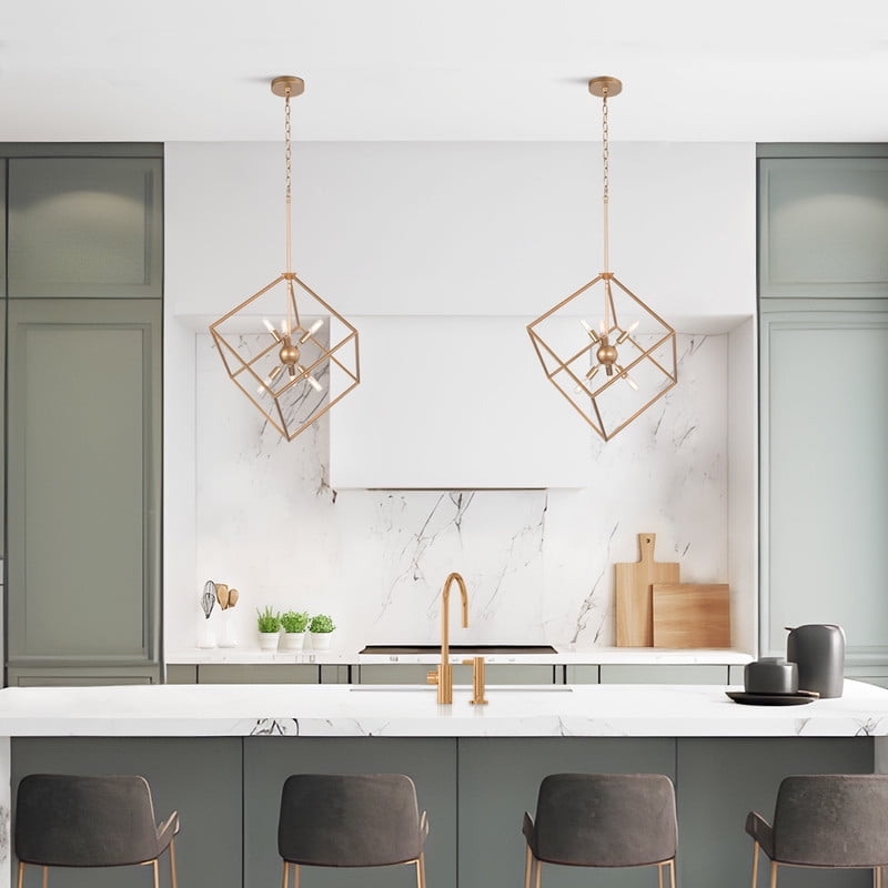 LNC 6-Light Gold Geometric Cube Cage Chandelier