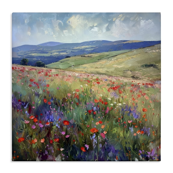 Stupell Industries Rolling Meadow Flowers Landscape & Nature Painting Wrapped Canvas Art Print Wall Art, 17 x 17
