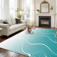 thumbnail image 3 of 6x9 Area Rugs for Living Room, Aqua Blue Geometric Non Slip Area Rugs for Kitchen Bedroom Entryway, Modern White Stripe Distortion Art Washable Carpet Runner Rug Floor Mats for Bedroom Home Decor, 3 of 9