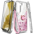 thumbnail image 6 of Compatible with Samsung Galaxy S24+ Plus Case with Tempered Glass Screen Protector, Ring Holder/Wrist Strap, Nagebee Glitter Liquid Floating Waterfall Cute Phone Cover (Rose Gold), 6 of 6