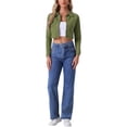 thumbnail image 2 of CHAQUETA DE DENIM CORTA LAVADA VERDE PARA MUJERES CON CUELLO CAÍDO Y BOTONES FRANQUEADOS, INSPIRADA EN CHIC, PRIMAVERA VERANO, TALLA XL, 2 of 6