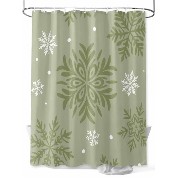 Christmas Green Snowflake Shower Curtain Set ，Waterproof Fabric Shower Curtains Winter Modern Xmas Shower Curtains for Bathroom,Bathroom Decor 72"x72"