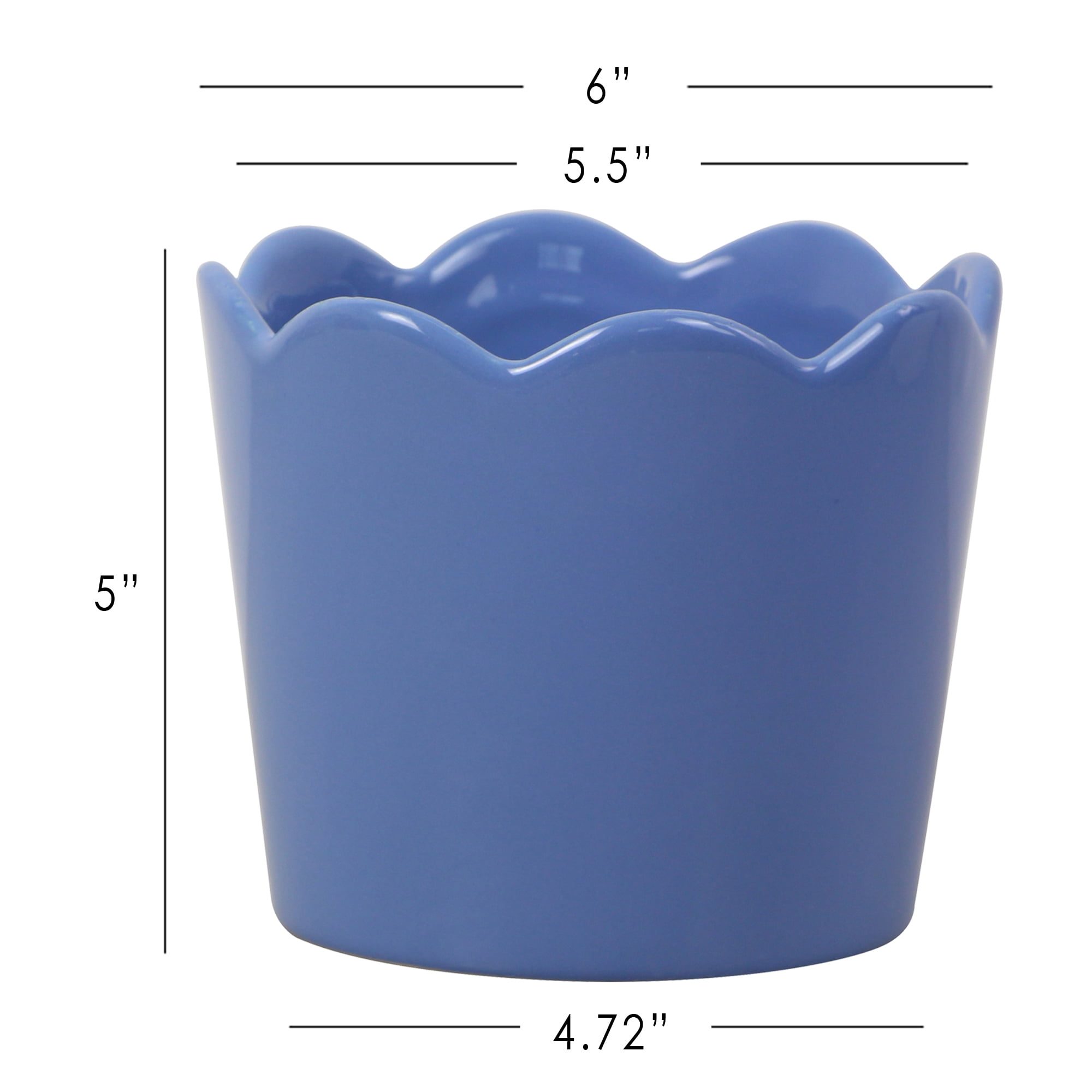 Mainstays Small 6in Diameter Round Blue Scallop Ceramic Planter