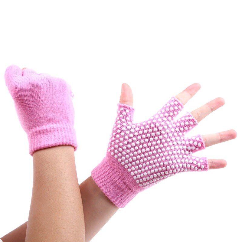 2 Pairs Half Finger Yoga Gloves Anti Slip Cotton Grip Breathable