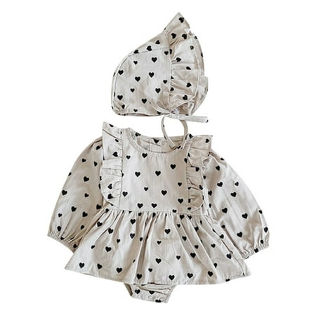 

Journey Baby Girls Jumpsuit With Hat Cotton Breathable Heart-Shaped Print Forborn Suit(Light Grey 100cm)