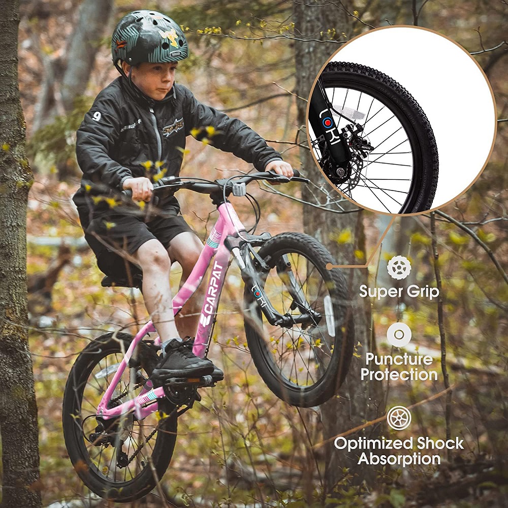 20 Inch Mountain Bike 7 Speed Teenager  Front Suspension Disc Brake Rear V-Brake, High Steel Frame Pink