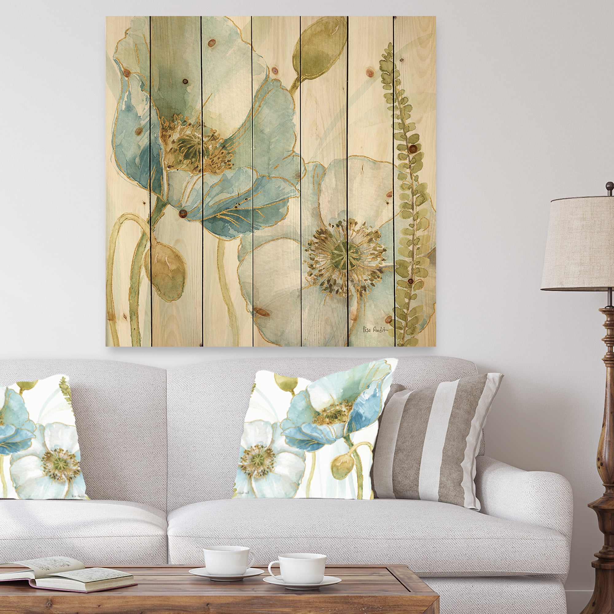 Designart 'Abstract My Greenhouse Cottage Flowers III' Traditional Print on Natural Pine Wood