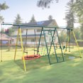 thumbnail image 6 of 6 in 1 Swing Set for Outside, Heavy Duty A-Frame Metal Swing Set with Glider, Basketball Hoop, Climbing Frame, Climbing Net, Hammock Swing and Belt Swing for Backyard Playground Set, 6 of 7