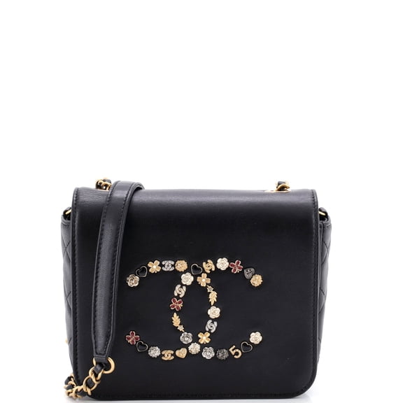 Pre-Owned Giant Crystal CC Flap Bag Lambskin Mini By Rebag