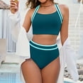 thumbnail image 4 of Swimsuit Bikini, 2 Piece Swimsuit for Women, Full Coverage Bikini, Women's High Waisted Bikini Sets Two Piece Swimsuits Sporty Tummy Control Bathing Suit Color Block Swim Suit, Cyan M, 4 of 6