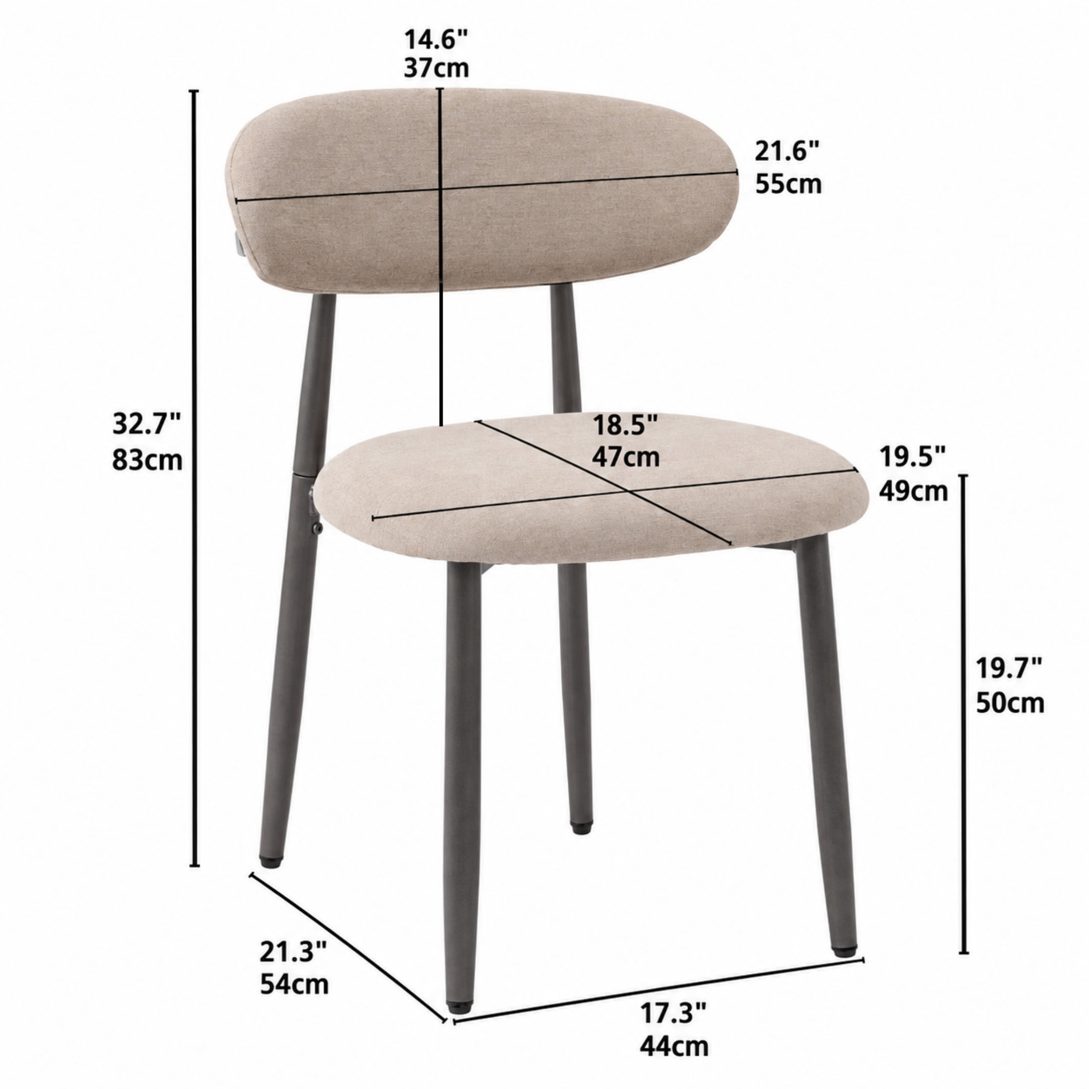 Vinform Upholstered Dining Chairs Set of 2, Fabric Metal Chair for Dining Room, Camel