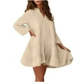 thumbnail image 2 of Gspmoly Robe pour Femmes, Robe à Manches Trompette Unie Plissée à Boutons à Manches Longues à Col en V, Robes de Vacances pour Femmes jusqu'à 60 % de Rabais, 2 of 6