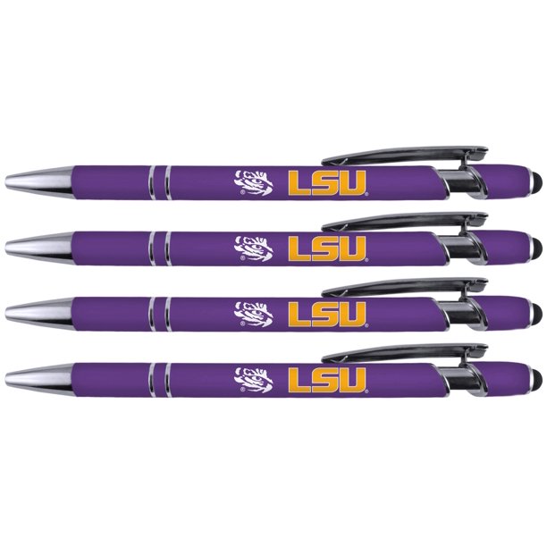 Set de 4 Plumas Oficiales Licenciadas LSU en Morado y Dorado