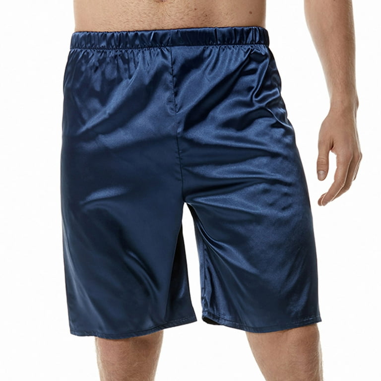 YYDGH Mens Satin Shorts Sleepwear Satin Pajama Bottom Underwear Silk Shorts  Elastic Waist Lounge Sleep Short Pants Navy Blue L 