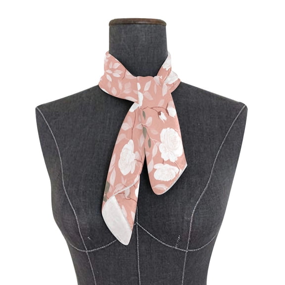Square Scarf 24x24 Inch Elegant White Rose Design Silky Satin Sun Protection Neck Scarf for Women Multi-Purpose Head Wrap Bandana for Hair Bag Decoration