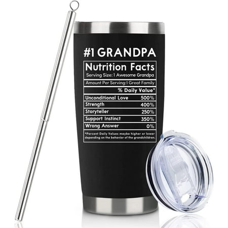 

Grandpa Gifts from Grandchildren Gifts for Papa for Fathers Day 20oz Black Funny Grandpa Nutrition Factor Travel Tumbler Gifts for Grandparents Grandfather Birthday Christmas Present Cup With Straw