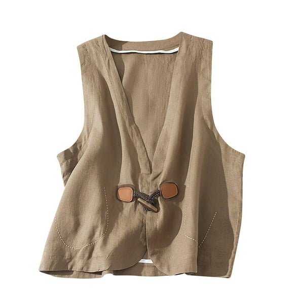 Kaemgyyd Cotton Linen Vest for Women Lightweight Breathable Sleeveless V Neck Oversized Tops Spring Summer Cardigans
