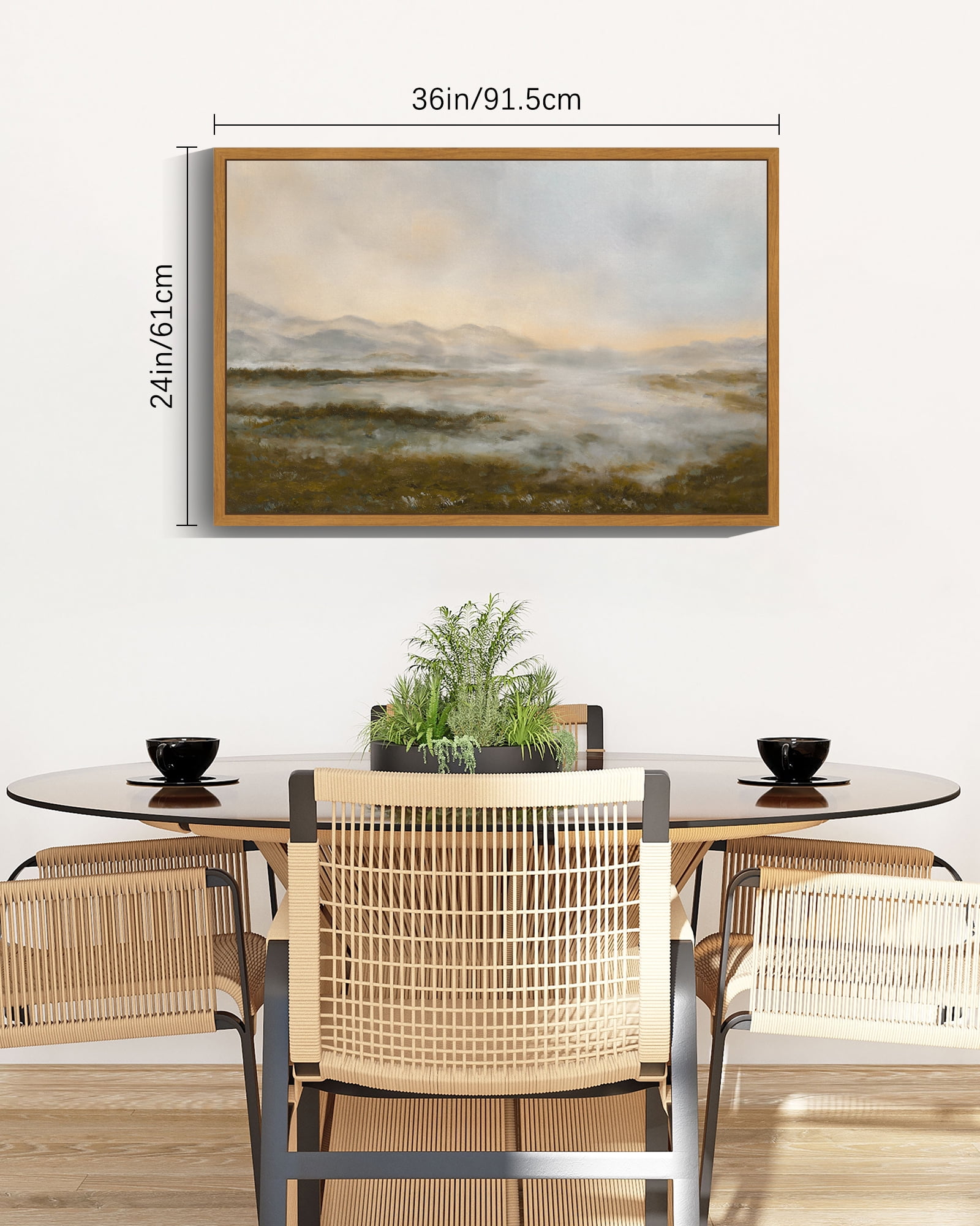 Drsoum Landscape 24x36in Natural Framed Canvas Wall Art Large Vintage Dusk in The Forest Classic Paints Farmhouse Bathroom Office Decor